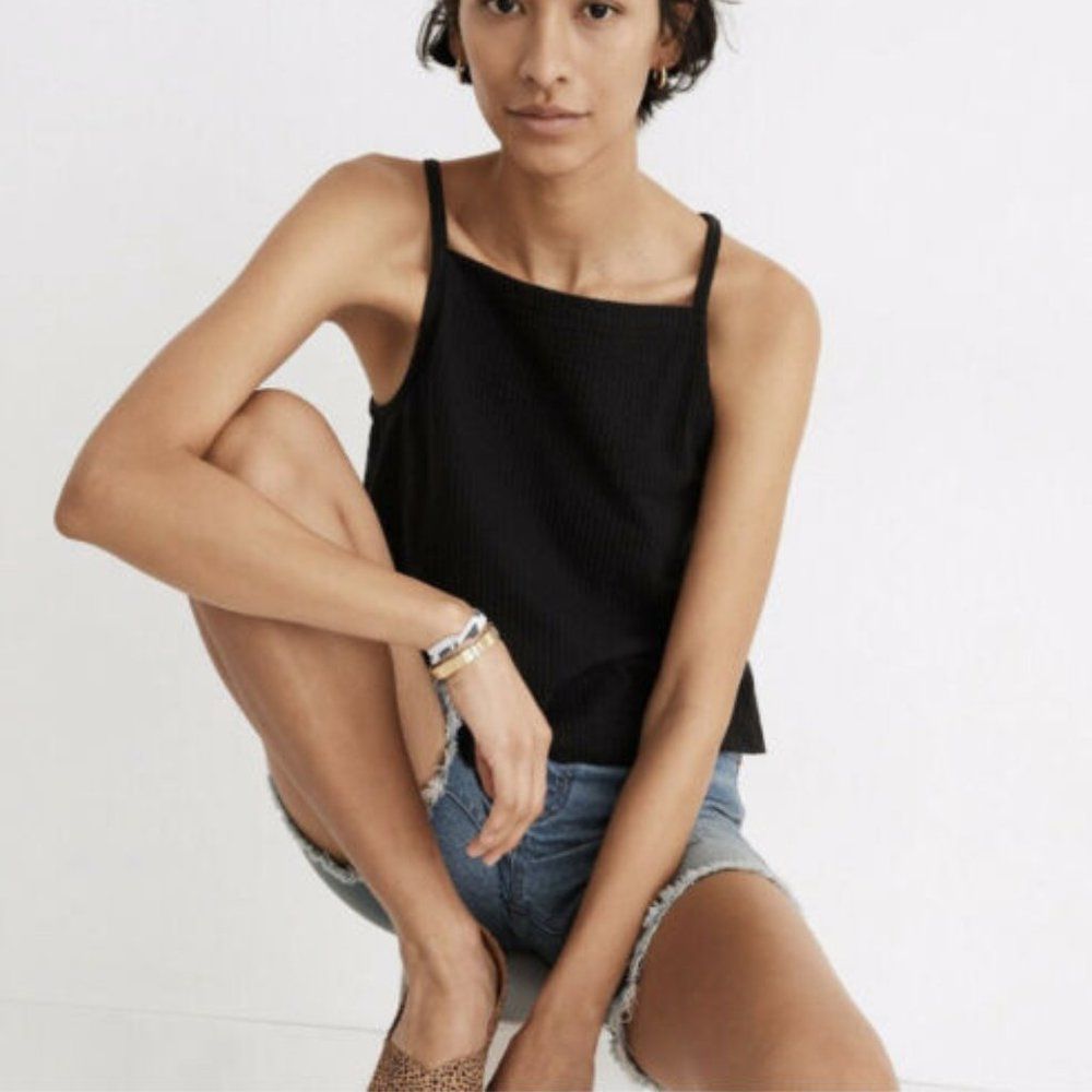 Madewell Seersucker Apron Tank in True Black